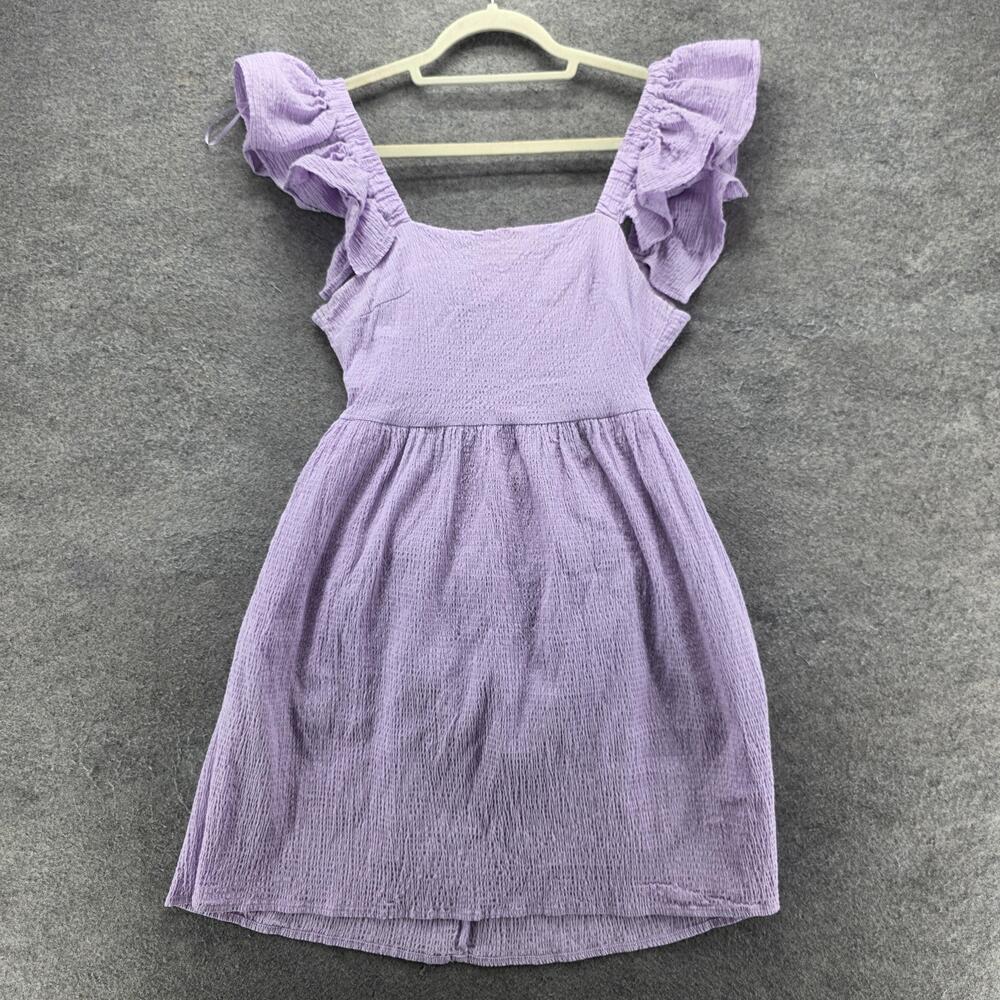 Mi Ami Dress Womens M Purple Fit & Flare Sundress Ruffle Tie Back Cut Out